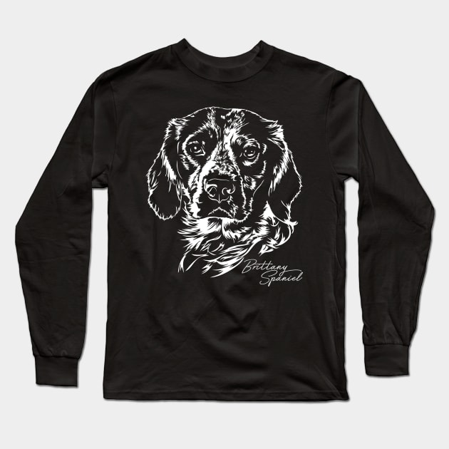 Brittany Spaniel dog portrait Long Sleeve T-Shirt by wilsigns